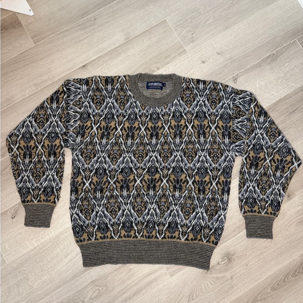 Vintage Puritan Geometric Knit Sweater Mens Large